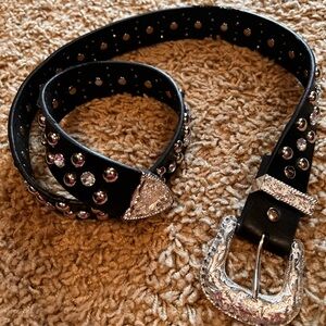 Black Studded Belt with Silver Accents 6 holes for size adjustment
